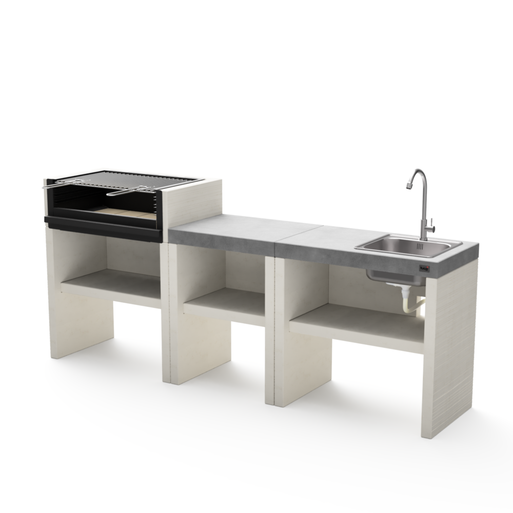 Churrasquieira com bancada lateral, lava-Loiça e Torneira VENIT Flex P5